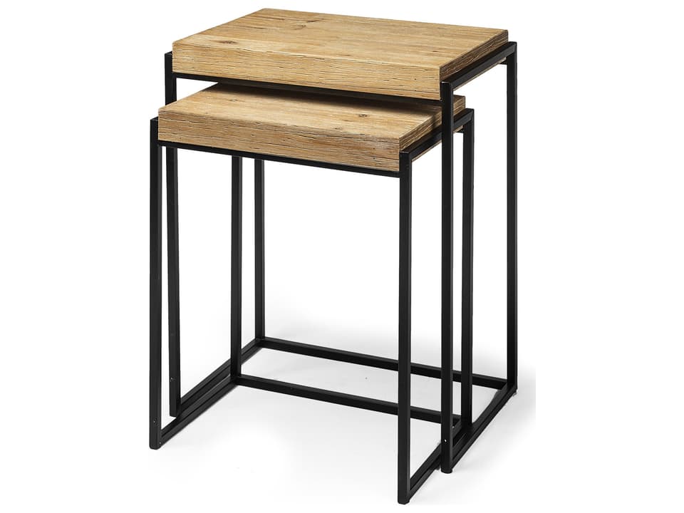 Karissa (Set of 2) 19.3L x 13W x 24.8H Light Brown Wood Top W/Black Metal Base Nesting Accent Tables