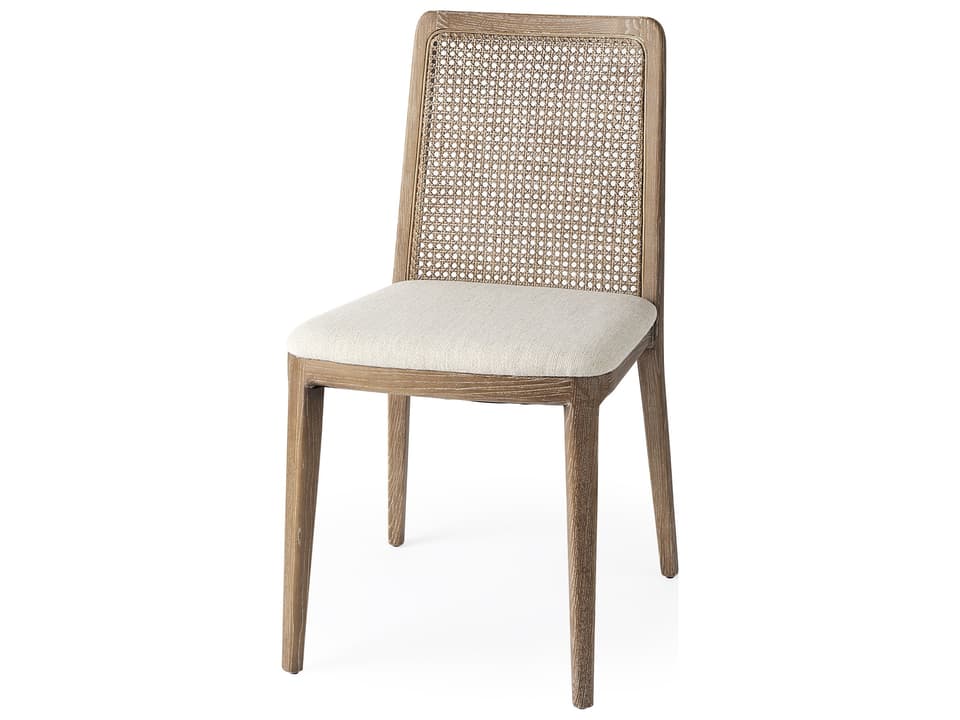 Clara Light Brown Beech Wood W/ Cream Fabric Seat and Cane Back Armless Dining Chair