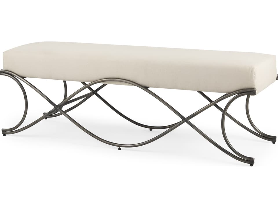Ayla 55L x 17.6W x 18H Cream Fabric Seat W/ Antique Nickel Frame Bench