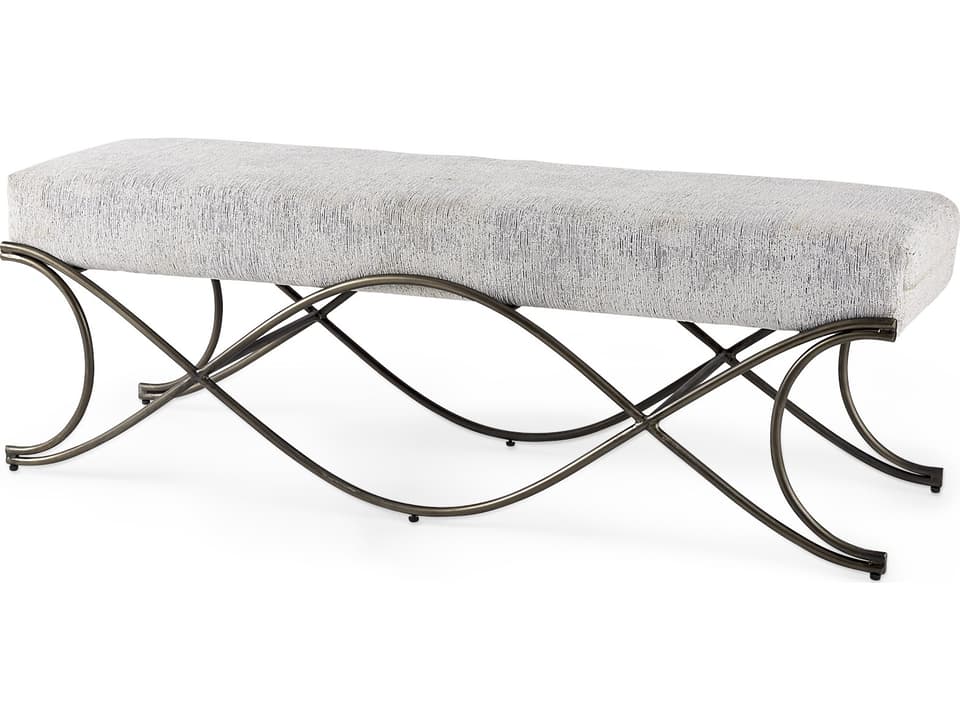 Ayla 55L x 17.6W x 18H Dark Gray Fabric Seat W/ Dark Nickel Metal Frame Bench