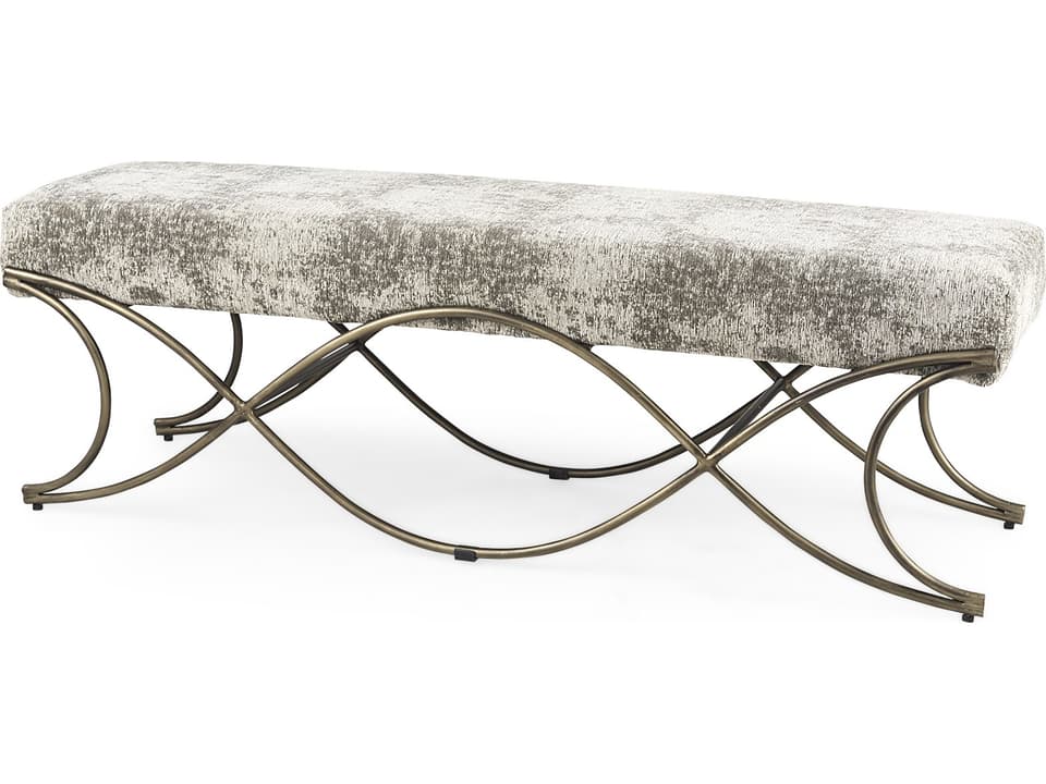 Ayla 55L x 17.6W x 18H Light and Dark Gray Fabric Seat W/ Antique Gold Metal Frame Bench
