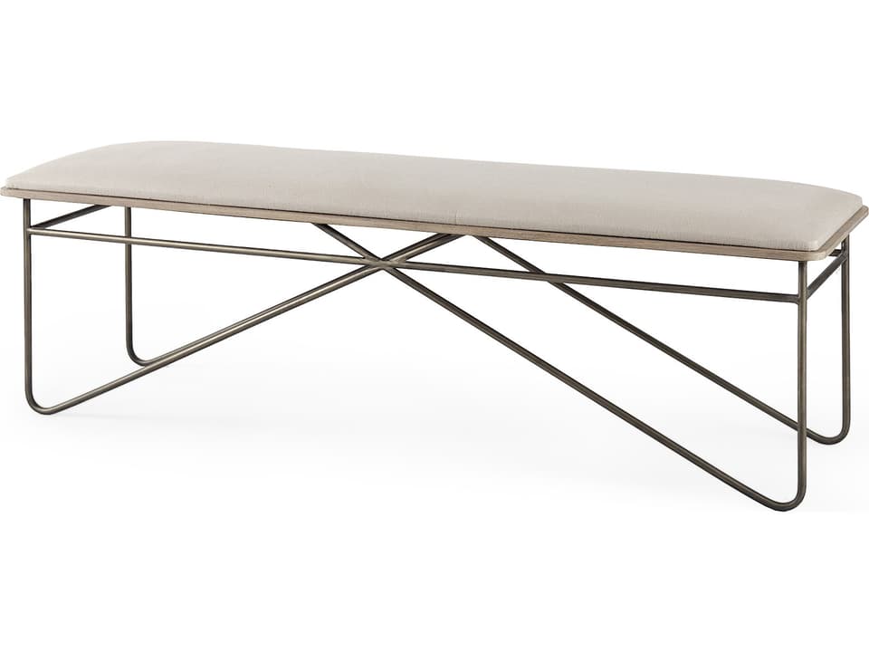 Camille 55.5L x 16.0W x 17.0H Cream Fabric Seat W/ Metal Frame Bench
