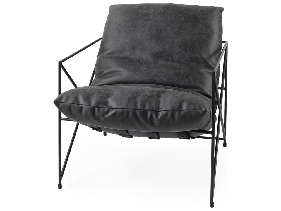 Leonidas 28.5L x 29.5W x 34.0H  Black Faux Leather Seat W/ Black Metal Frame Accent Chair