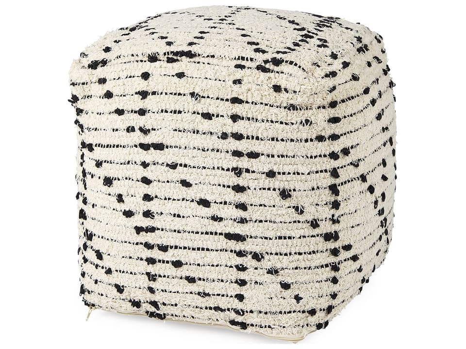 Aarohi 16.0L x 16.0W x 16.0H Cream/Black Cotton Patterned Pouf
