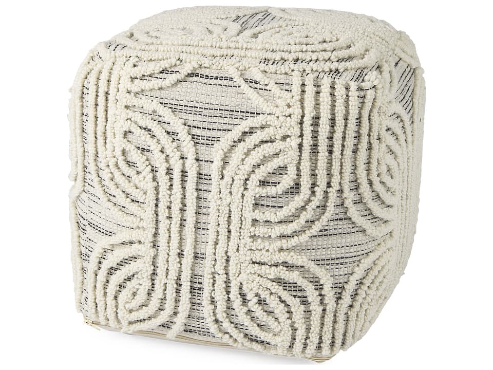 Amaya 16.0L x 16.0W x 16.0H Cream/Black/Gray Wool and Cotton Pouf