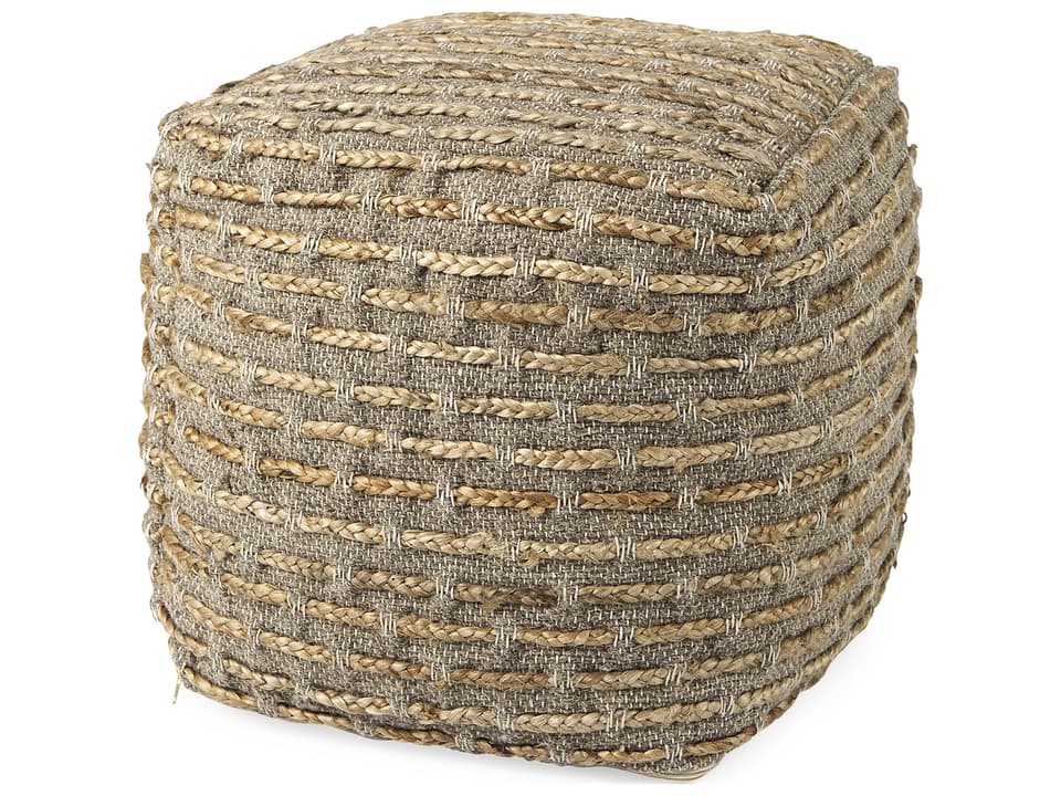 Binita  16.0L x 16.0W x 16.0H  Gray/Brown Hemp Wool and Cotton Pouf