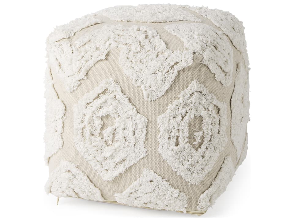 Ekanta 16.0L x 16.0W x 16.0H  Cream/Beige Patterned Cotton Pouf