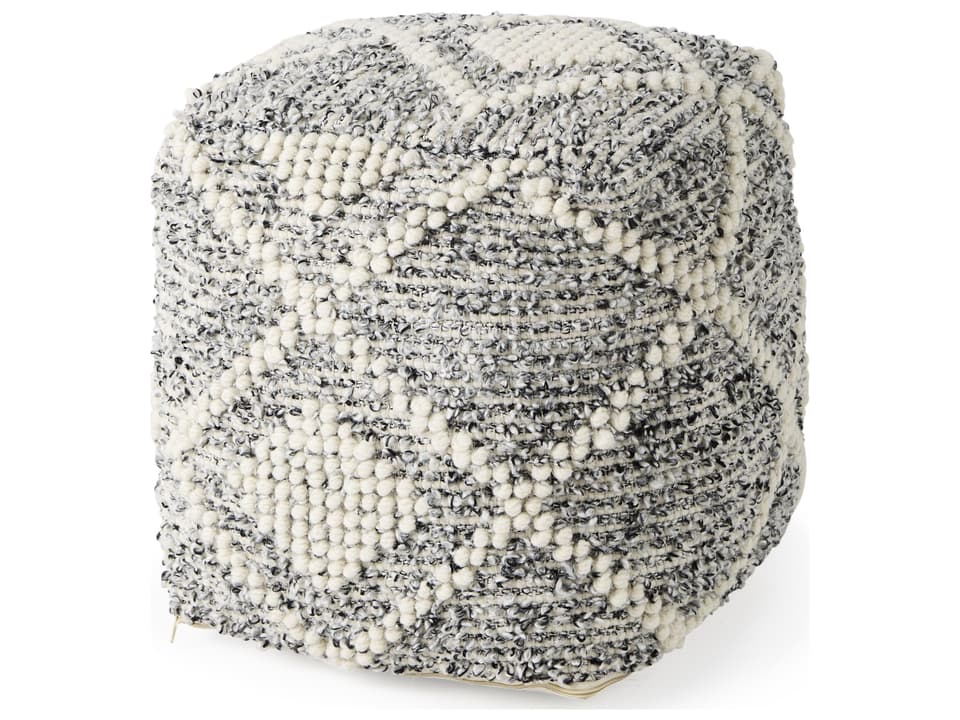 Ekiya  16.0L x 16.0W x 16.0H Black/White Yarn and Wool Patterened Pouf
