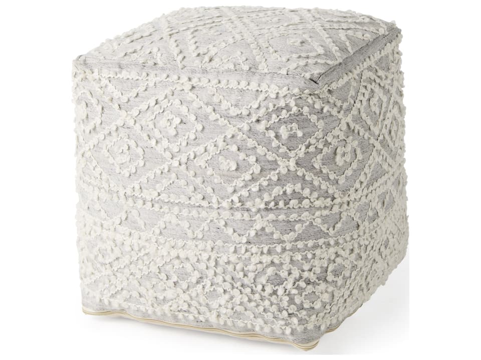 Farida 6.0L x 16.0W x 16.0H Light Gray Wool and Polyester Patterned Pouf