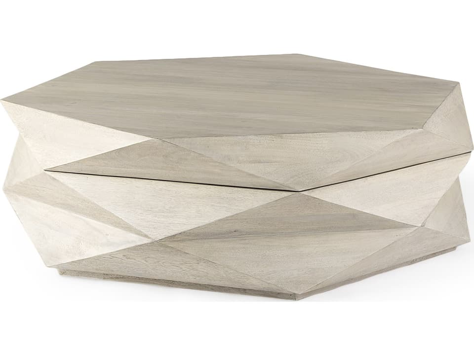 Arreto Hexagonal Solid Mango Wood Storage Coffee Table in Natural