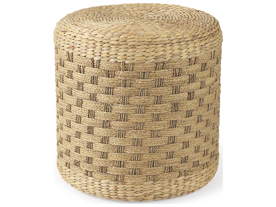 Michelle Woven Seagrass Round Pouf in Light Brown