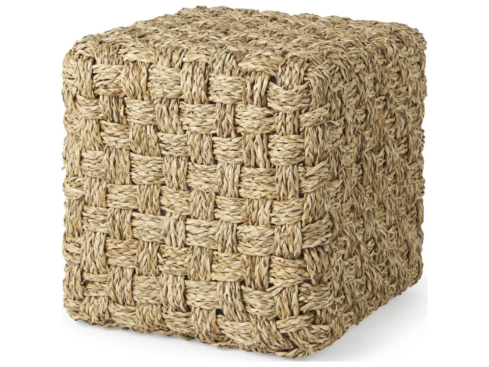 Adele Seagrass Woven Square Pouf in Medium Brown