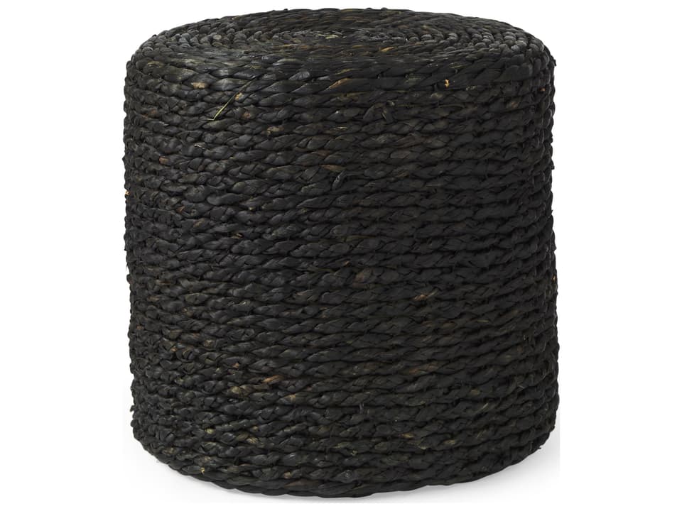 Dina 17.7L x 17.7W x 17.7H Black Cornhusk and Water Hyacinth Round Pouf