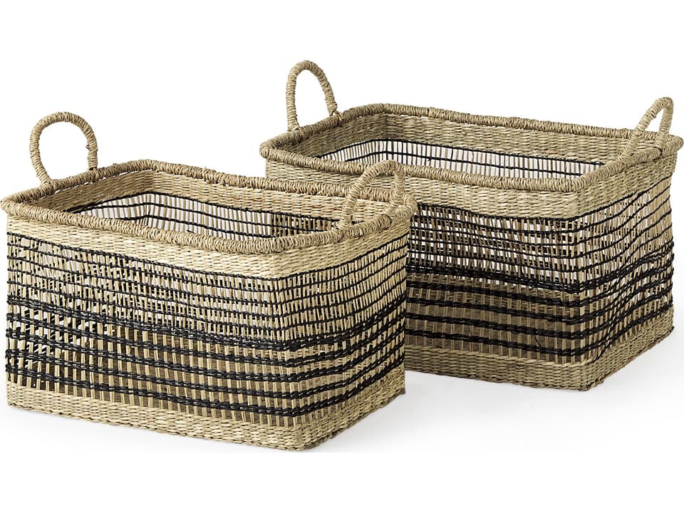 Nia Set of 2 Light Brown Seagrass Rectangular Baskets with Handles