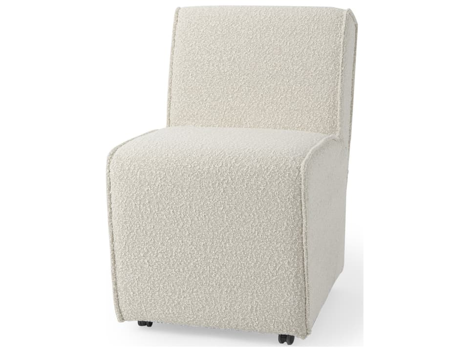 Damon 20.5L x 27.2W x 31.3H Fully Upholstered Cream-Toned Fabric Dining Chair on Casters