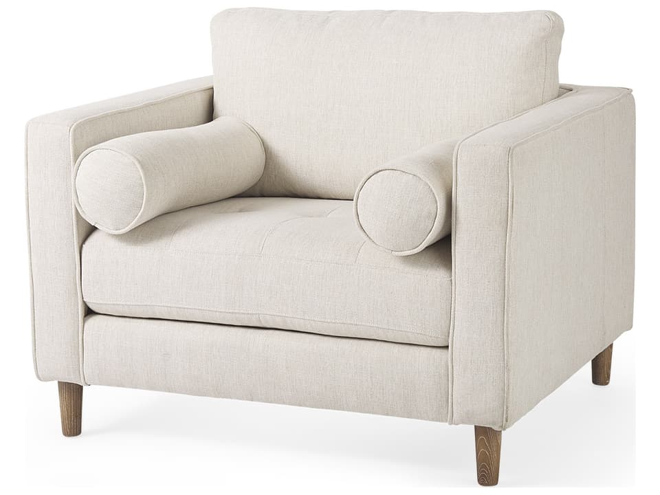 Loretta Cream Fabric Accent Chair with Two Bolster Cushions