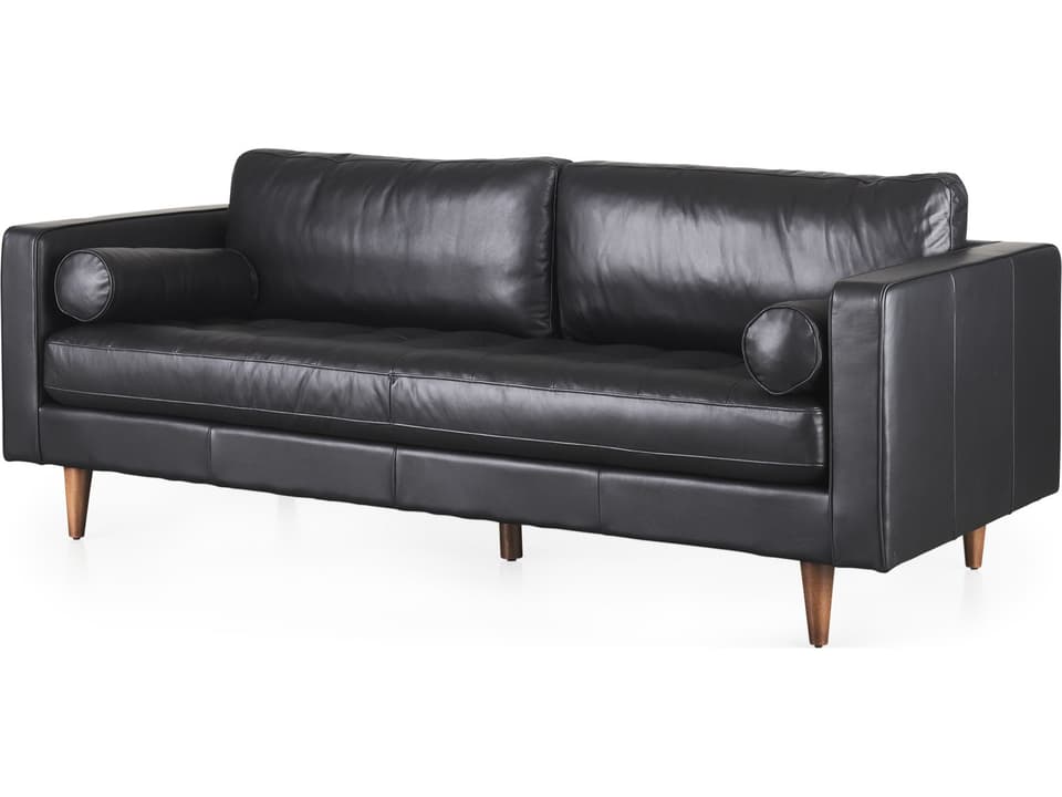 Svend 88.0L x 38.0W x 34.0H Black Leather Sofa