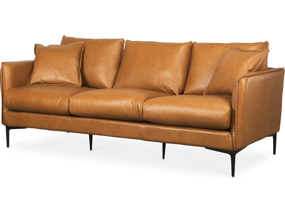 Lake Como 85.8L x 36.6W x 32.3H Tan Leather Three Seater Sofa