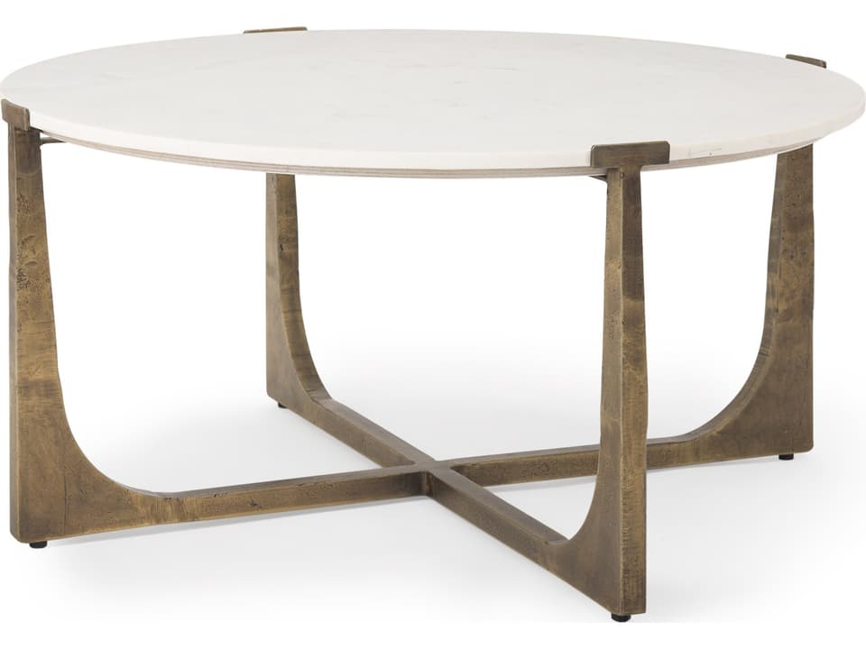 Atticus Round Marble and Antiqued Gold Metal Coffee Table