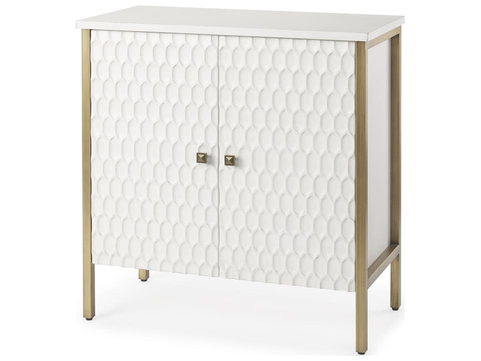 Savannah White Fir Veneer w/ Gold Metal Accent 2-Door Accent Cabinet