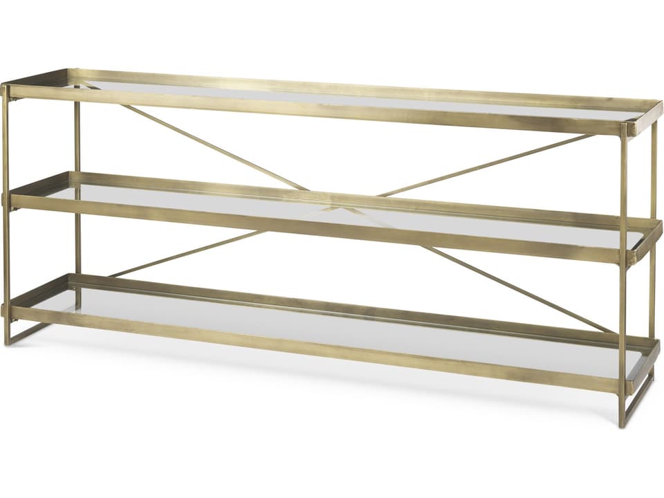 Trey 72.0L x 16.0W x 30.0H Gold Metal W/Glass Console Table