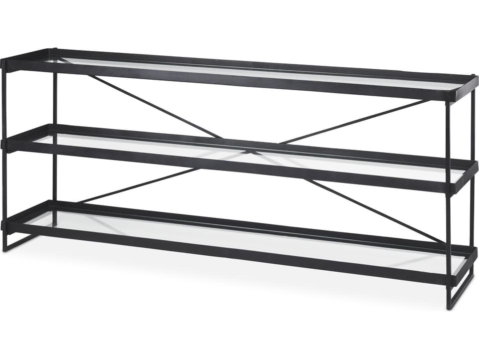 Trey 72.0"L x 16.0"W x 30.0"H Black Metal W/Glass Console Table