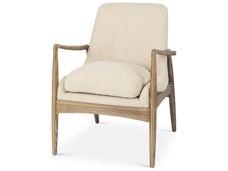Westan Cream Boucle Fabric W/Light Brown Wood Accent Chair