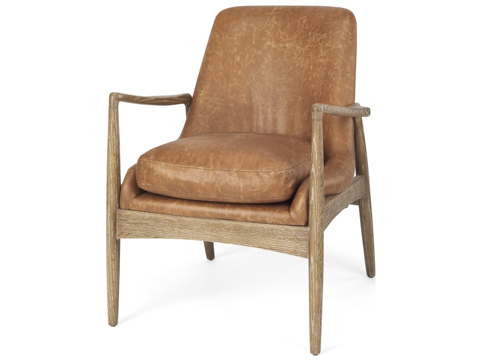 Westan Cognac Faux Leather W/Medium Brown Wood Accent Chair