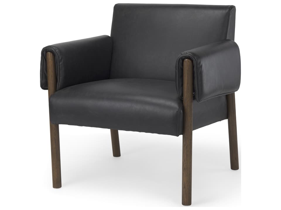 Ashton Black Faux Leather Accent Chair with Dark Brown Wood
