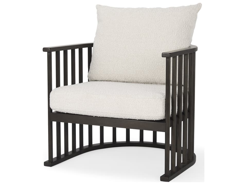 Kopari 30.1L x 30.5W x 37.2H White Boucle Fabric W/Dark Brown Wood Accent Chair