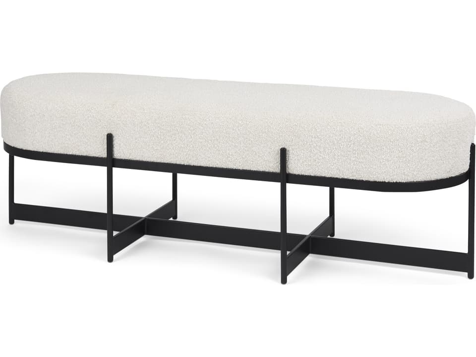 Amelia 55.0L x 18.0W x 18.0H Cream Boucle W/Black Metal Upholstered Bench