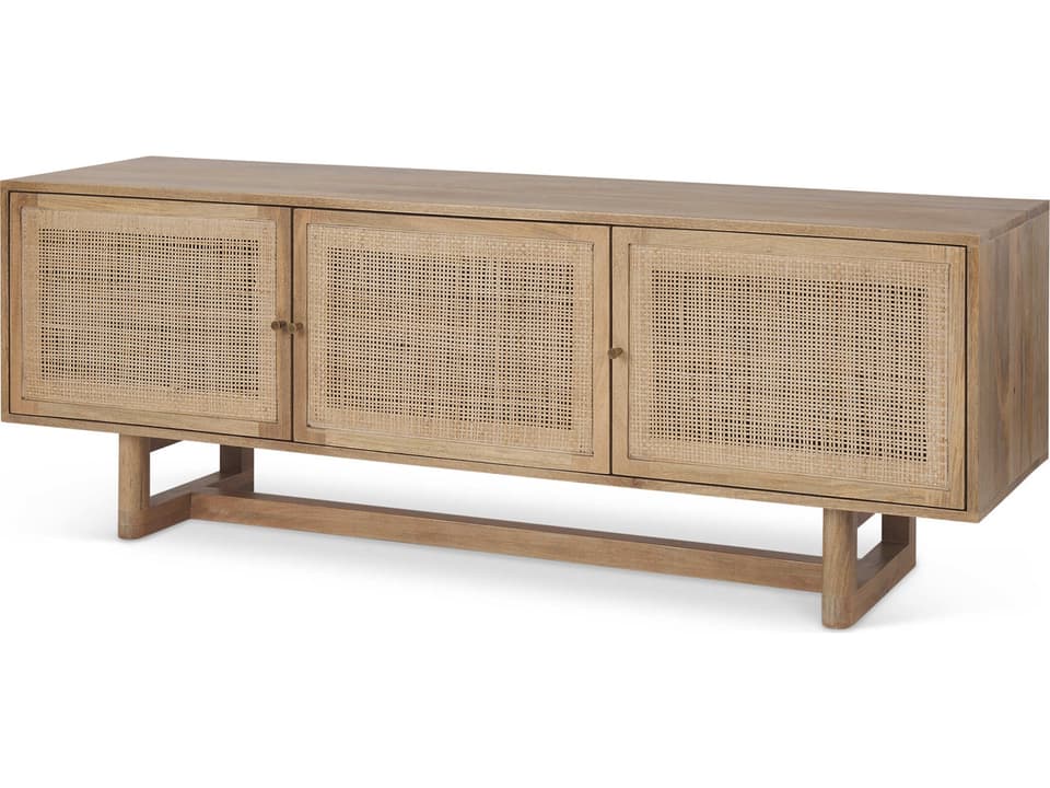 Grier 65" Light Brown Wood w/ Cane Media Console