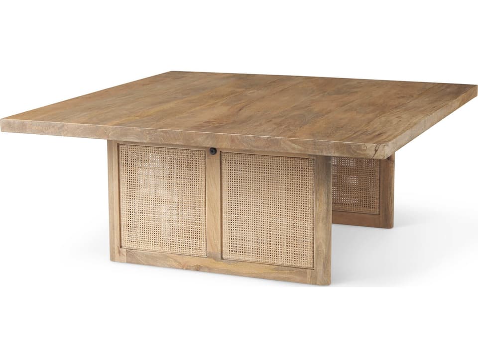 Grier 42" Square Light Brown Wood w/ Cane Coffee Table
