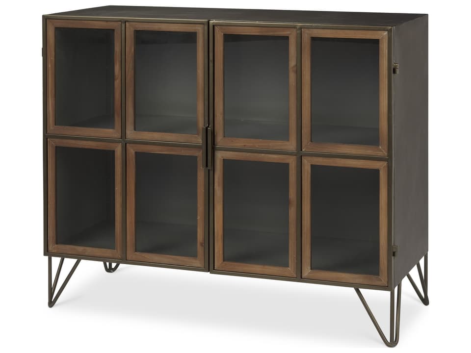 Pandora Dark Brass Metal W/Red Wood 2 Door Accent Cabinet