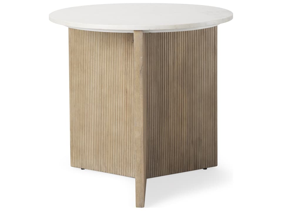 Enzo Marble Tabletop w/ Fluted Light Wood Base Foyer Accent Table