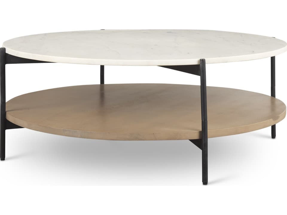 Larkin Marble Top w/ Brown Wood Shelf Round Coffee Table