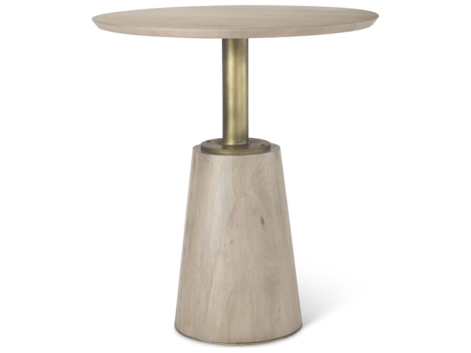 Maxwell 32" Round Light Wood Tabletop & Base w/ Gold Metal Accent Pedestal Bistro Table