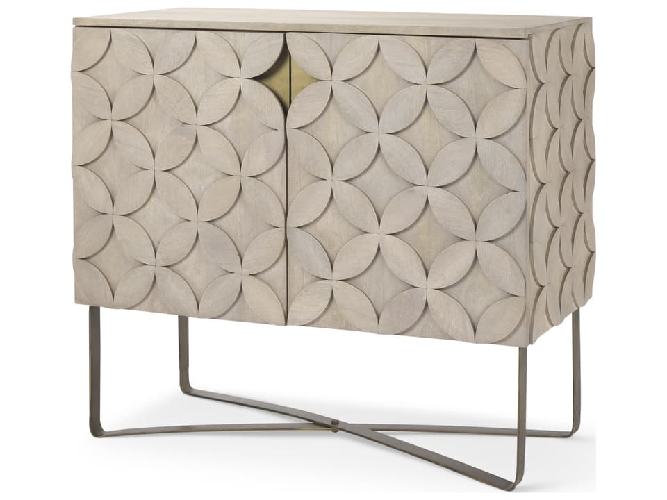Excelsior 36.0L x 18.0W x 32.5H Light Brown Wood Gold Iron Base Accent Cabinet