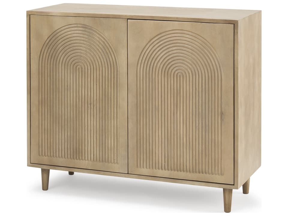 Tucker Light Brown Wood w/ Carved Arch Pattern 2 Door Accent Cabinet