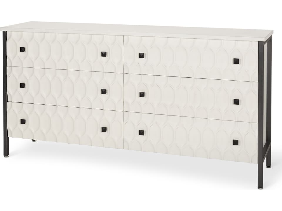 Savannah 6-Drawer White Fir Veneer Sideboard with Gray Metal