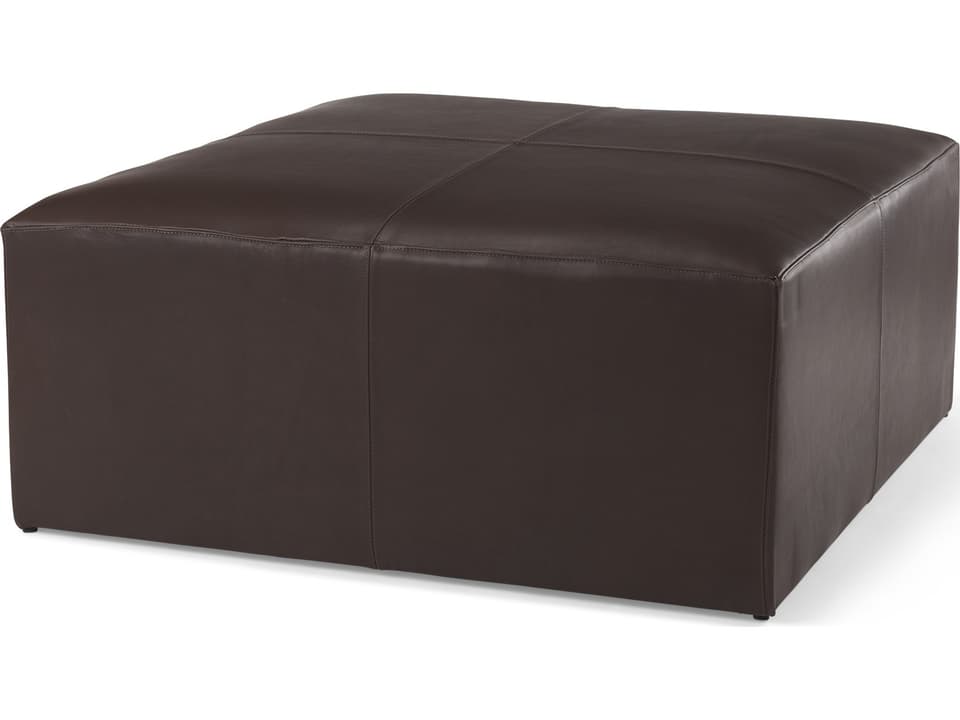 Minara 36L x 36W x 16H Square Dark Brown Leather Wrapped Ottoman