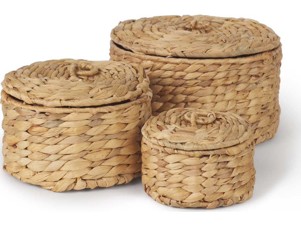 Kea Set of 3 Nesting Water Hyacinth Storage Boxes with Lids