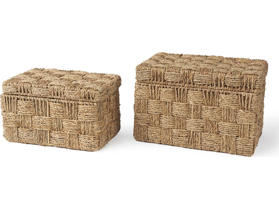 Hanalei Set of 2 Seagrass Boxes with Lids Natural Brown