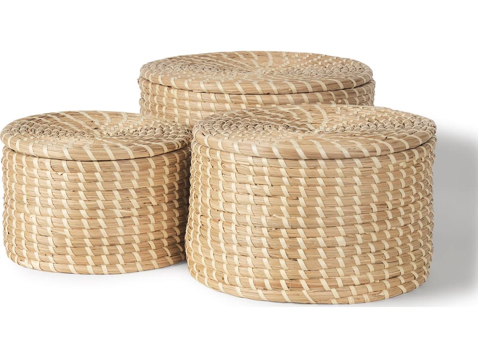 Kailini Set of 3 Nesting Seagrass and Palm Leaf Boxes with Lids