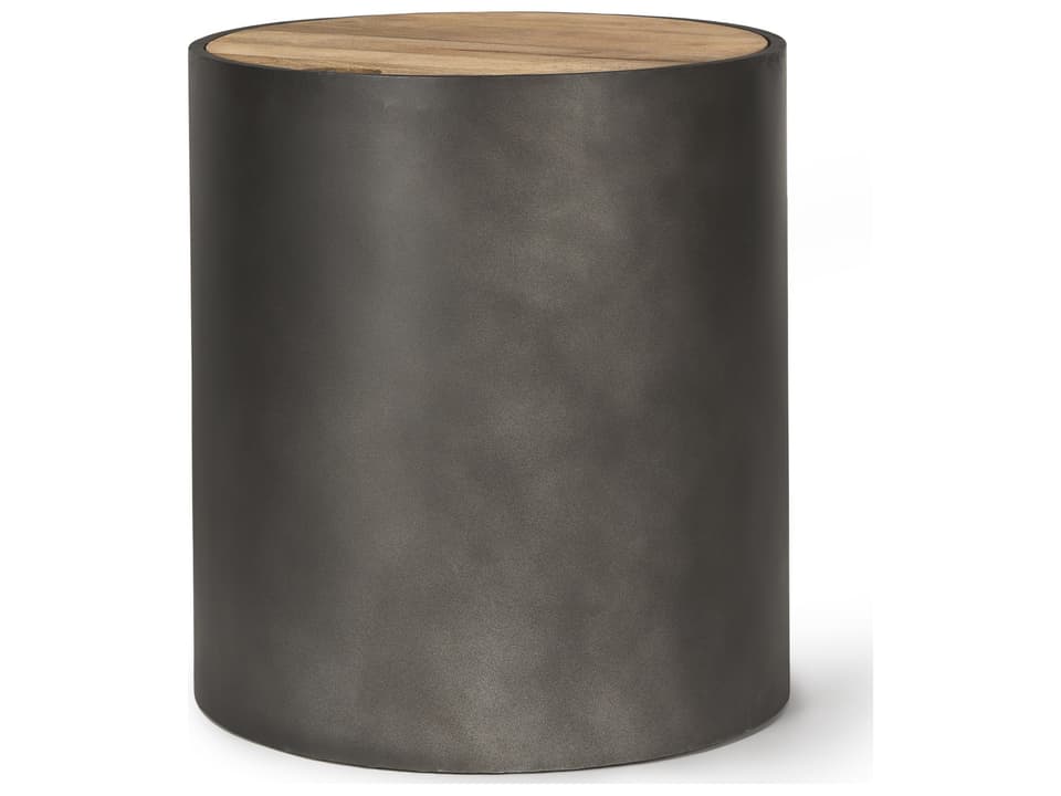 Eclipse Gunmetal Gray Drum Base w/ Brown Wood Top End/Side Table
