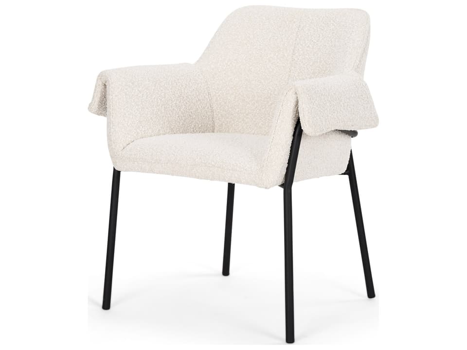 Brently Dining Chair w/ Cream Boucle Fabric & Matte Black Metal Legs