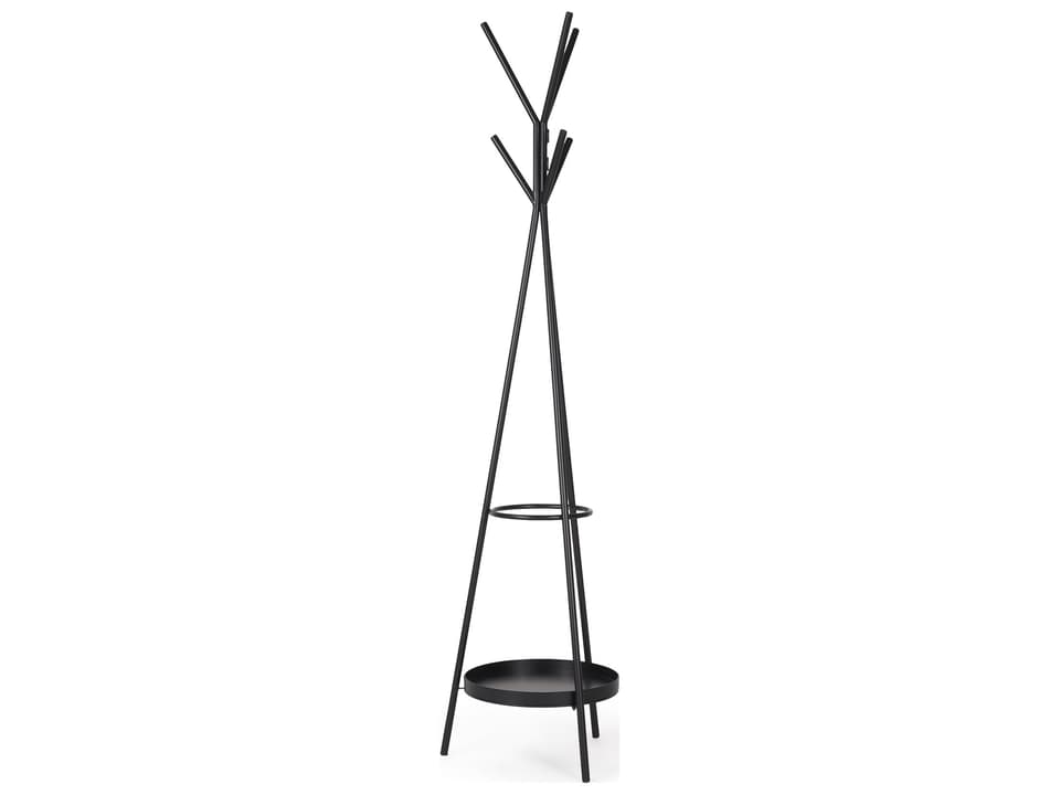 Everett Matte Black Metal w/ Two Metal Shelves Coat Rack