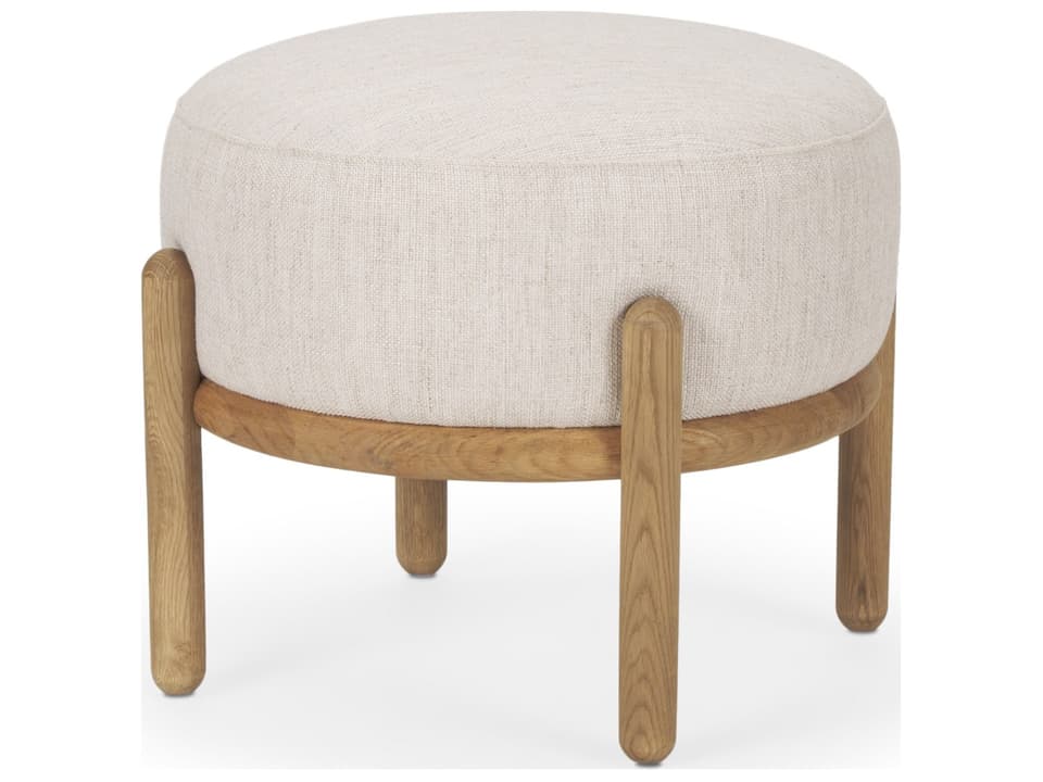 Gwynn Beige Fabric w/ Light Brown Wood Pouf