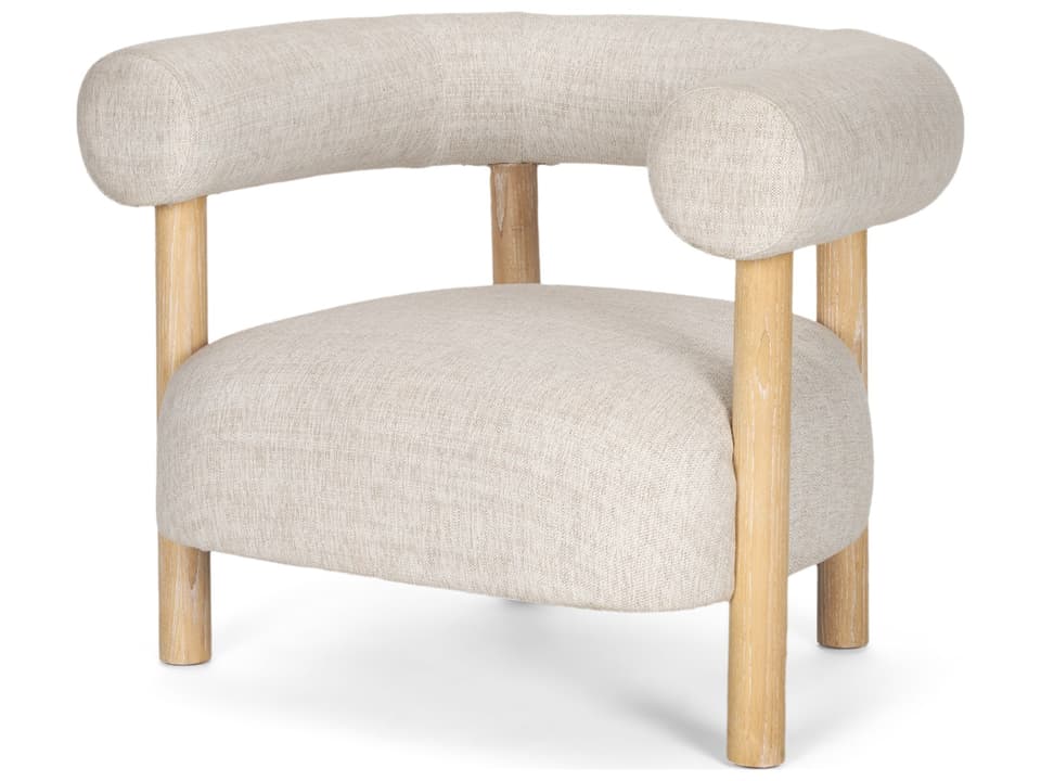 Gianna Open Back Light Brown Wood w/ Oatmeal Fabric Accent Chair