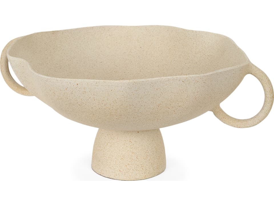 Radka Large Textured Metal Decorative Bowl in Beige with Handles